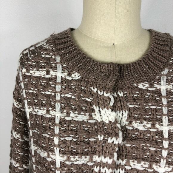 MICHELLE NICOLE Brown White Cardigan Sweater M NWT - Picture 5 of 9